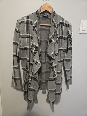 Jones New York Gray Plaid Open-Front Women's Cardigan Sweater